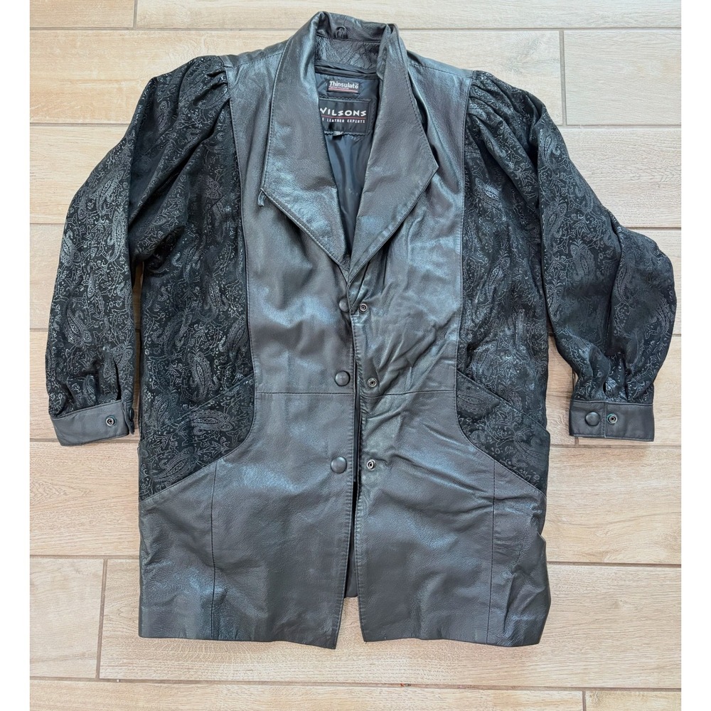Wilsons Leather Black Paisley Paneled Blazer Jacket Thinsulate Lined Womens